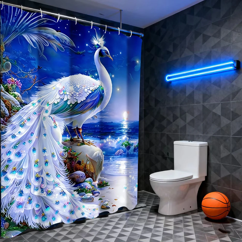 

Animal Elegant Peacock Pattern Bathroom Shower Curtain With 12 Hooks Home bathroom decor and accessories