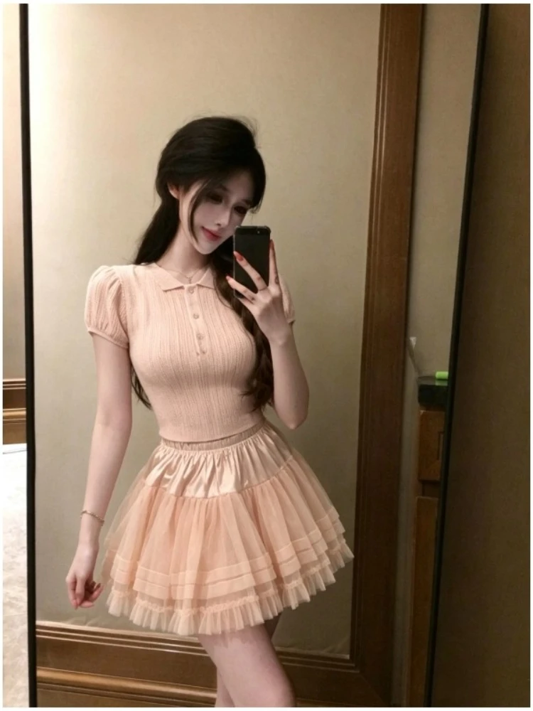 

Dress Summer Subculture Vintage Black Elegant Chic Ladies Cute Polka Dot Designer Puff Sleeve Patchwork Bow Puffy Short Skirt