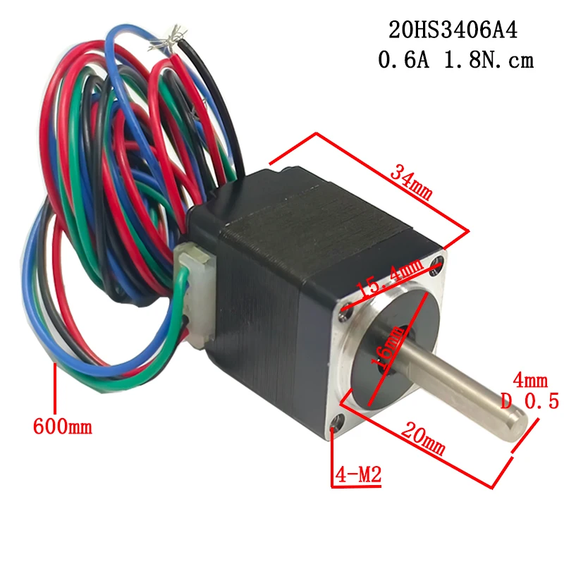 ​4-Wire NEMA 8 Stepper Motor 1.8N.cm Fuselage Length 34mm Step angle 1.8° Current 0.6A  Single Output Shaft