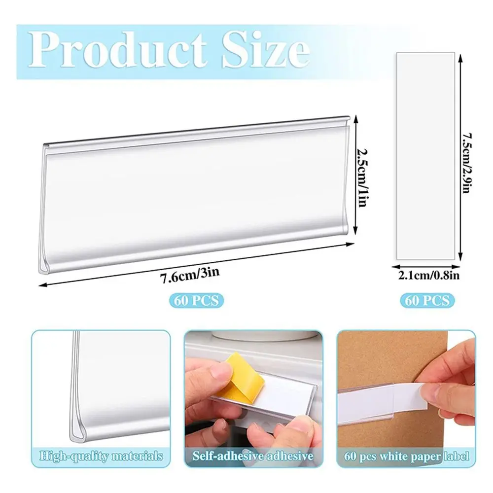 10pcs Transparent Self-adhesive Shelf Label Self-adhesive Convenient PVC Index Card Pockets Index Card Size PVC Material Pockets