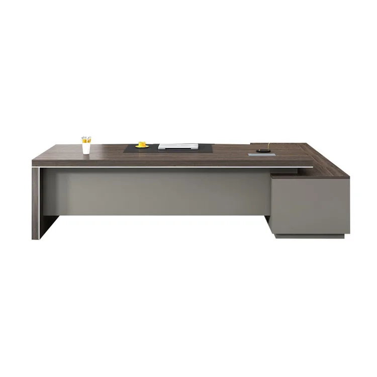 New Design Stylish boss Table  Modern Office Furniture Supervisor Manager President Desk and Chair Combination with Side Cabinet