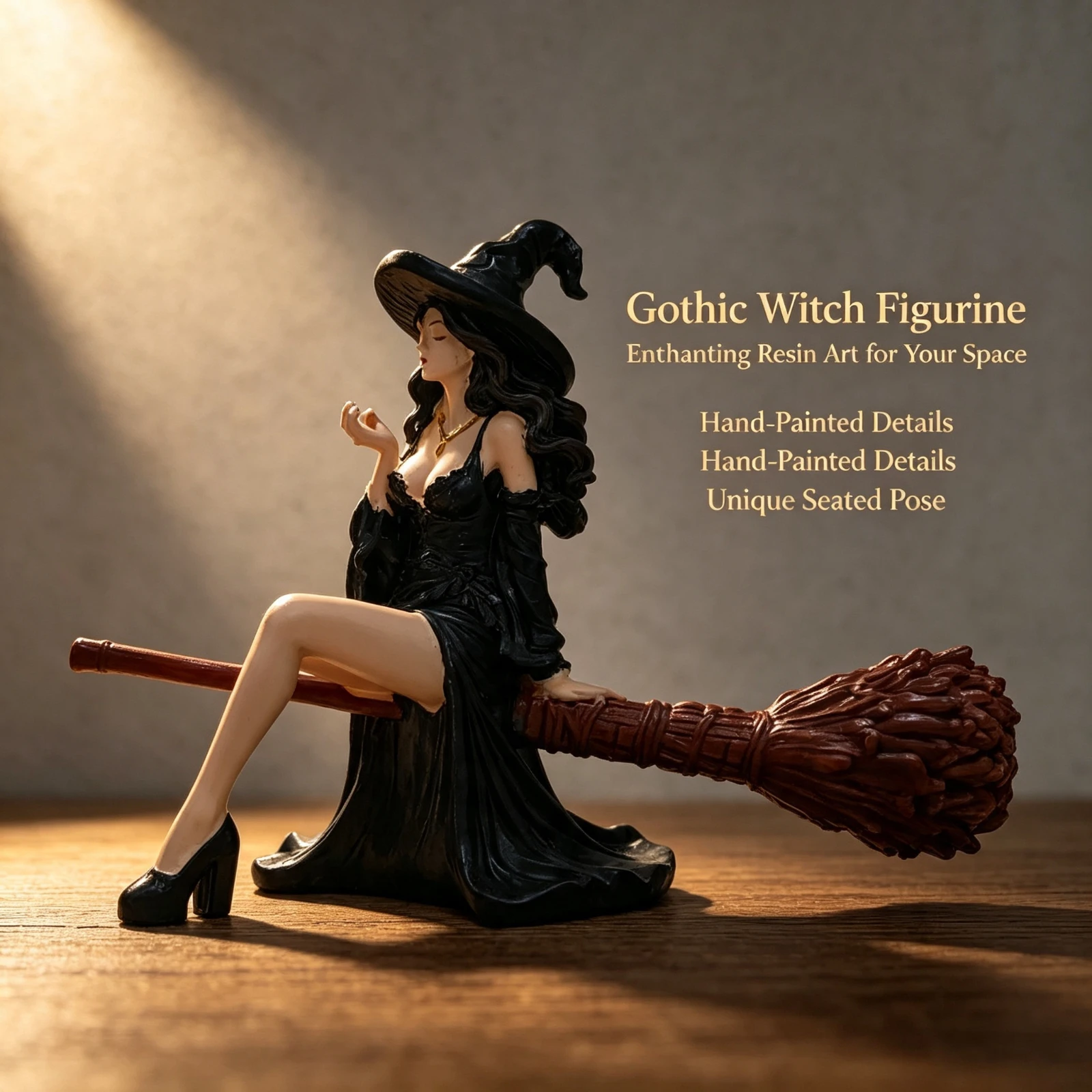 10cm Gothic Witch Figurine Resin  Incense Burner Statue Smoking Lady On Broomstick Home Table Desktop Decoration Ornament Gift