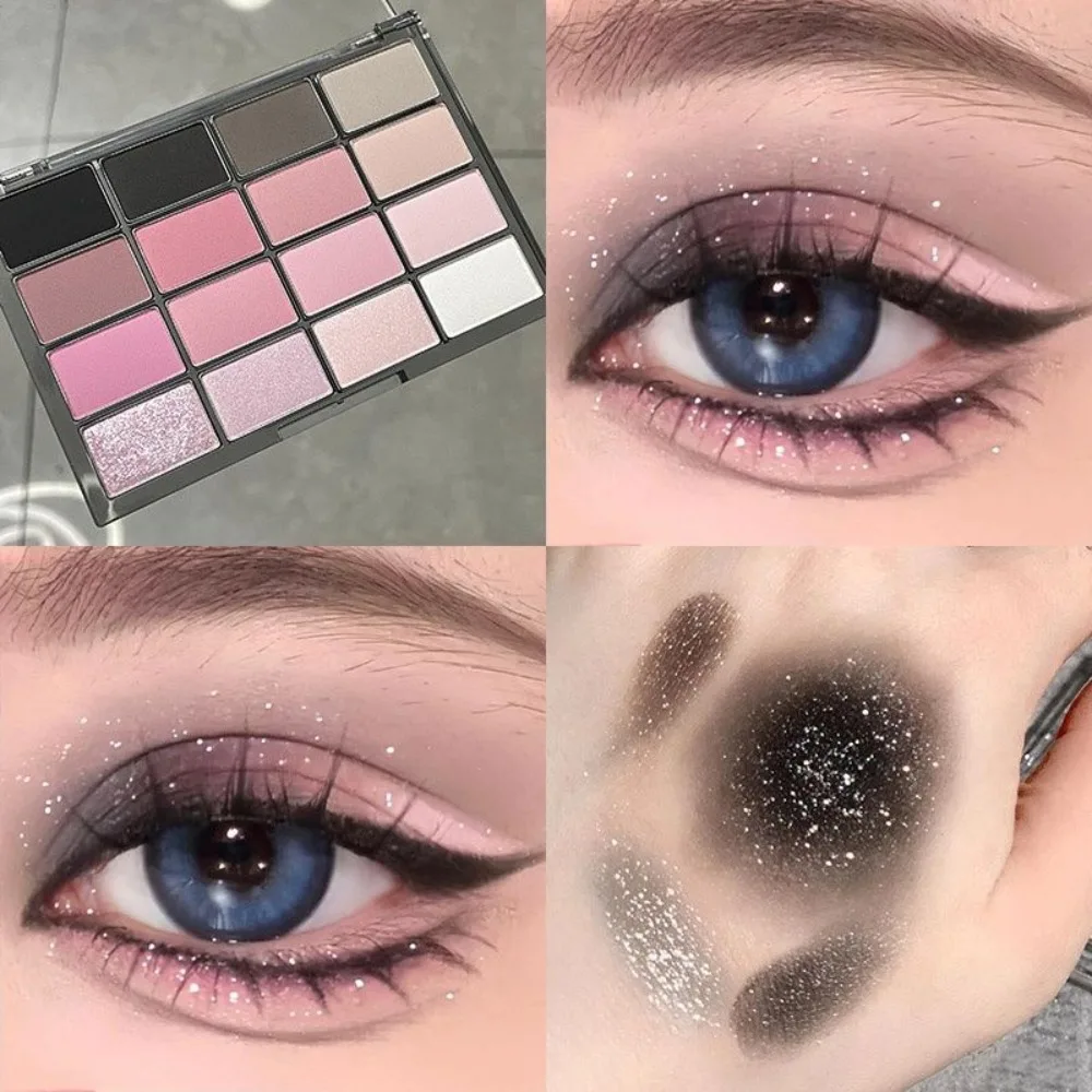 Eyeshadow Palette Low Saturations Rose Black Pearly Matte Glitter Eyeshadow Shiny Eyes Shadow Long-lasting Eye SMakeup 16 Colors