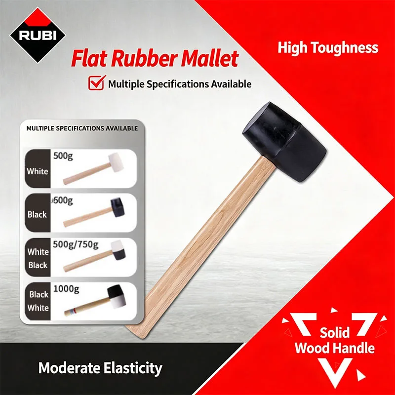 RUBI Rubber Hammer Tile Installation Leveling Hammer Wooden-Handled Leather-Covered Spring-Loaded Hammer for Home Improvement