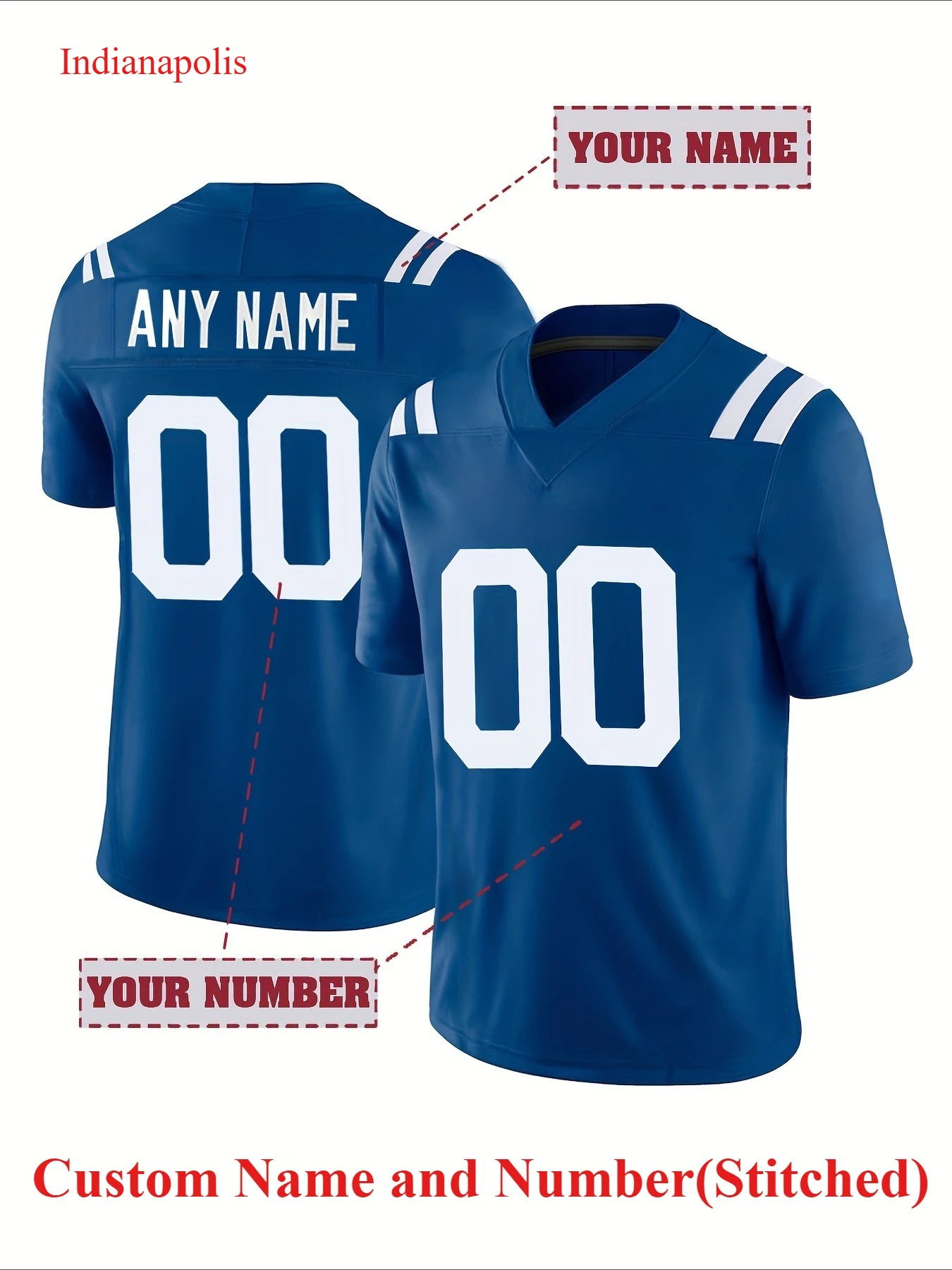 Custom Men's Indianapolis Rugby Jersey Breathable&Loose Fit,Short Sleeve with Name & Number, Ideal for Team Training&Casual Wear