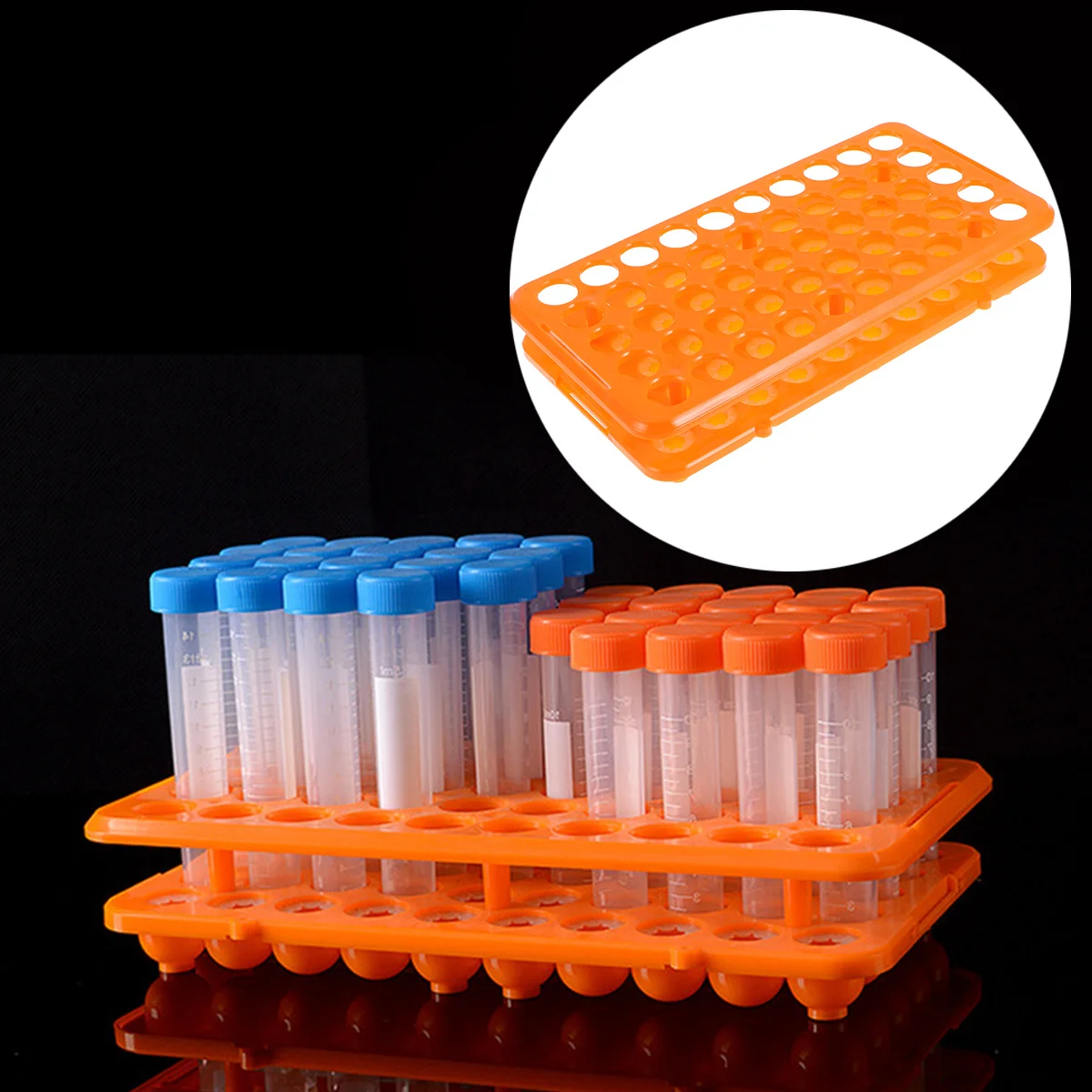 

50 Slots Test Tube Rack Orange Holder Laboratory Multifunction for Water Bath