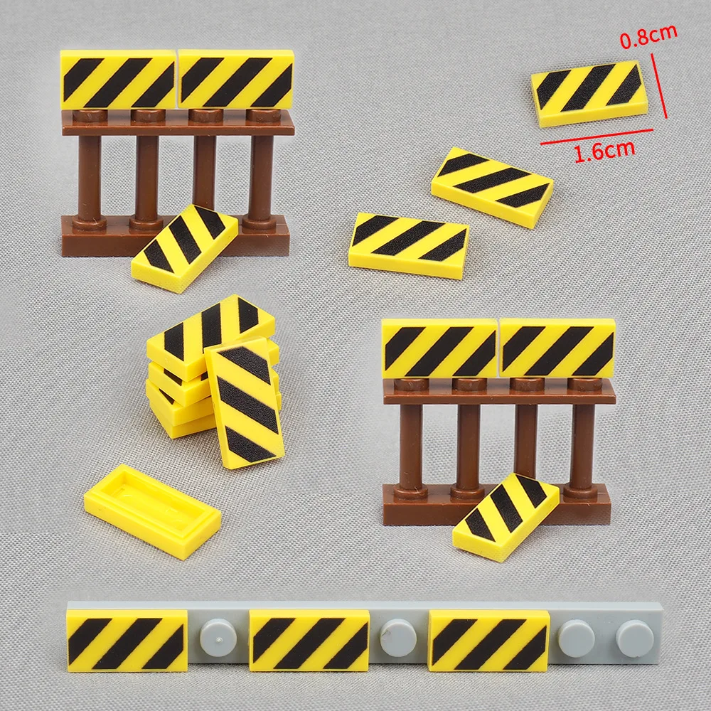 MOC 10PCS Printed 3069 1x2 Yellow Stripe Pattern Building Blocks Kits Black Engineering Bricks Particle Educational Toys Gifts