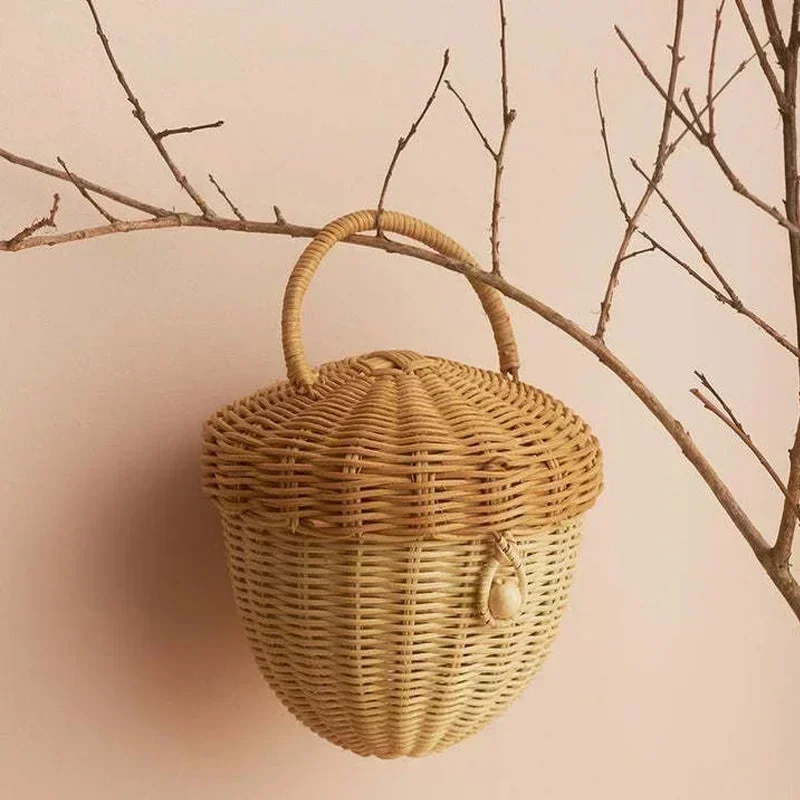 Rattan Woven Mushroom Basket Handmade Summer Vacation Outdoor Picnic  Straw Bags home Toy Sundries Organizer box Storage Baskets