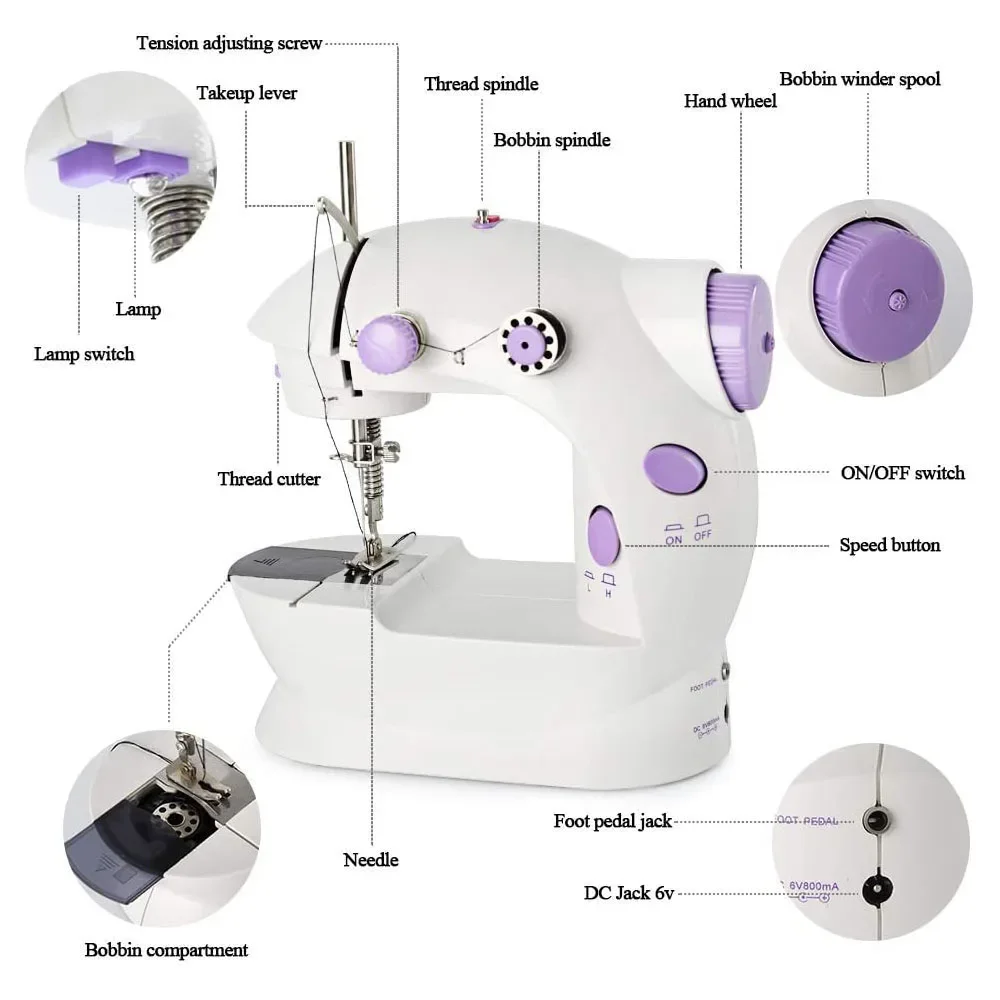 2020 Sewing Machine Mini Portable Household Night Light Foot Pedal Straight Line Hand Table Two Thread Kit Electric