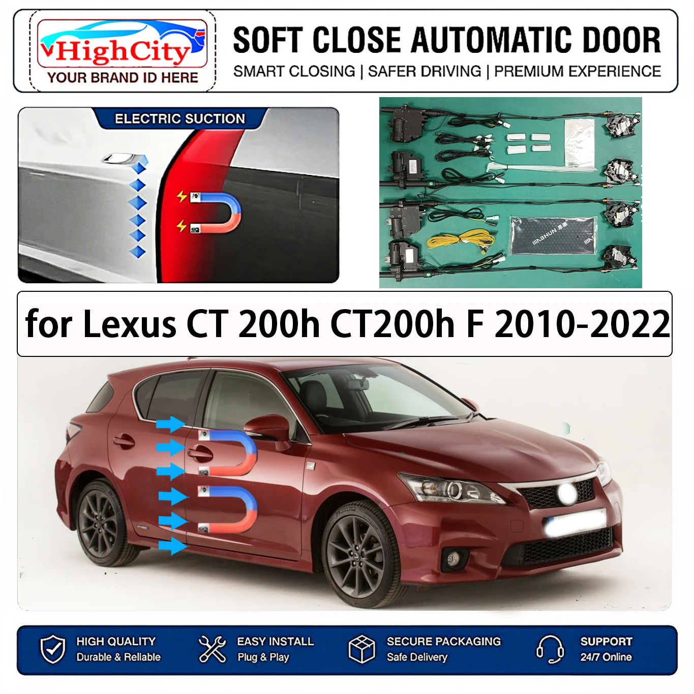 for Lexus CT 200h CT200h F 2010-2022 OEM Electric Suction Soft Close Door Kit Smart Anti Pinch Auto Cinch Latch System No Slam