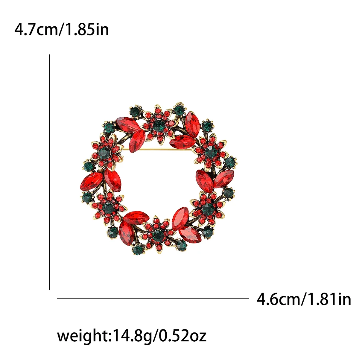 Christmas Rhinestone Wreath Brooches for Women Unisex Flower Pins Event Party Backpack Decoration Clothes Accessories