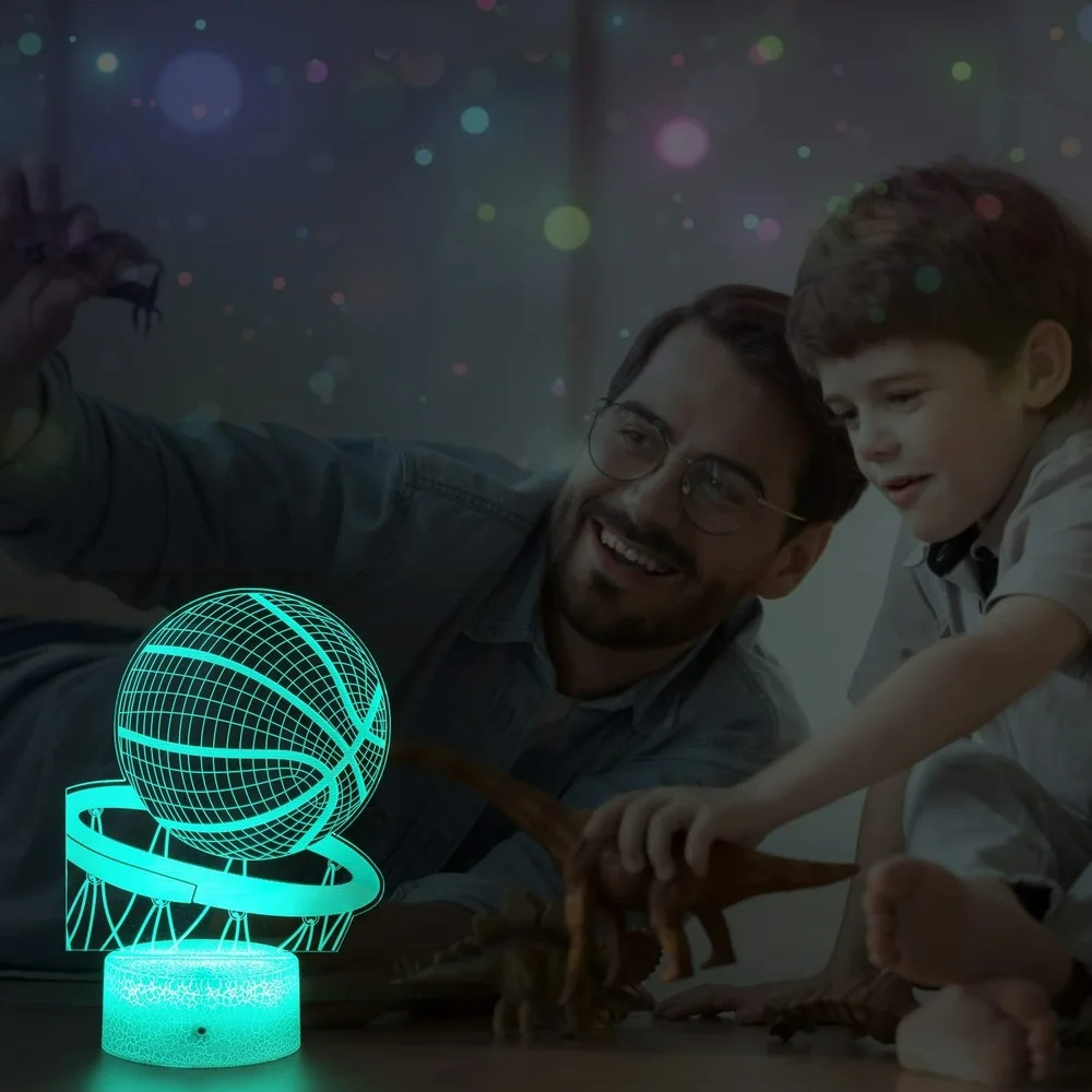 Luz nocturna de baloncesto para niños, decoración de dormitorio, 7 colores que cambian, lámpara de mesita de noche USB táctil, regalo de cumpleaños