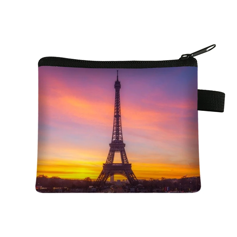 Eiffel Tower/St. Peter's Basilica/Saint Vasily Cathedral Print Coin Purses Women Wallets ID Card Earphone Holder Mini Money Bag