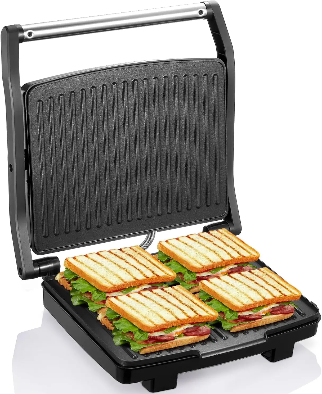 Elektrische Panini-Grillplatte mit Antihaftbeschichtung, Abnehmbarer Abtropfschale, Leicht zu Reinigender Edelstahl-Sandwichmaker