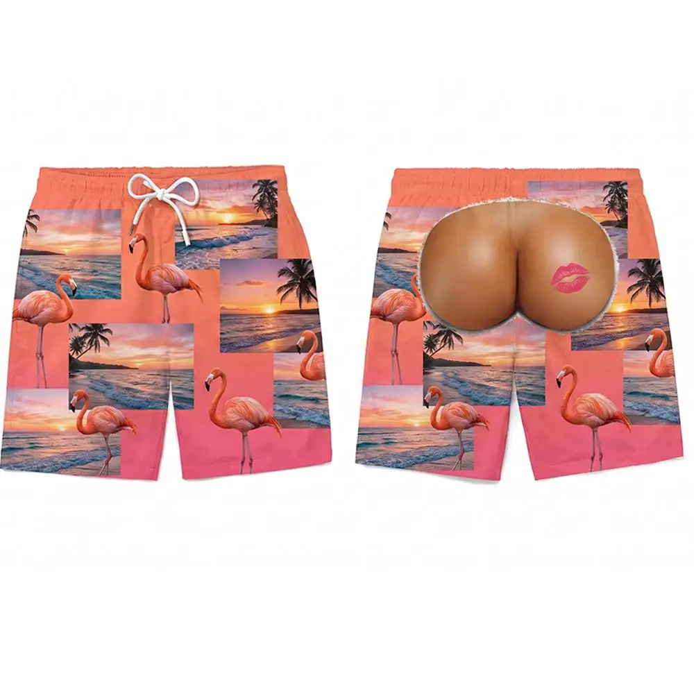 Funny Spoof Fake Buttocks Swim Trunks Summer Quick Dry Breathable 3D Print Beach Shorts Hawaii Vacation Party Novelty  Men Gift