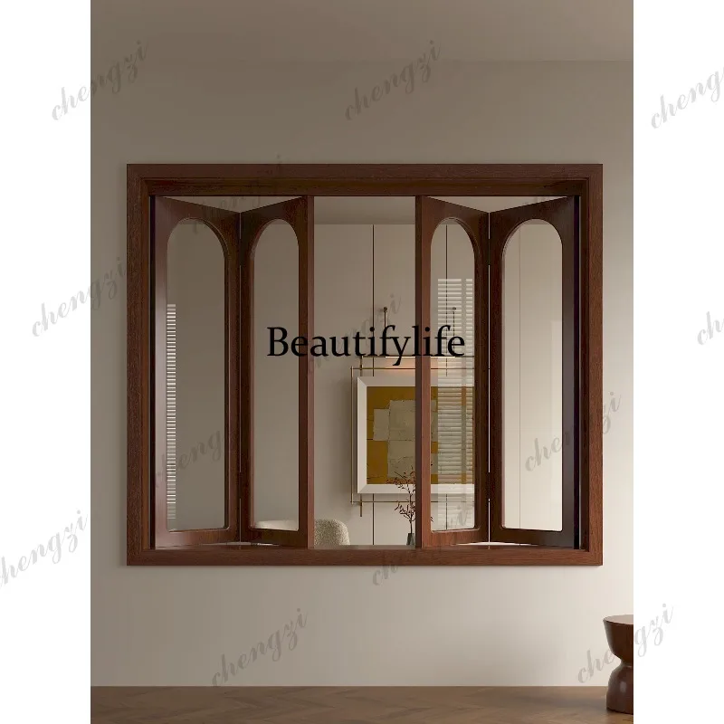 H134 solid wood paint four folding windows log indoor open kitchen glass window customization