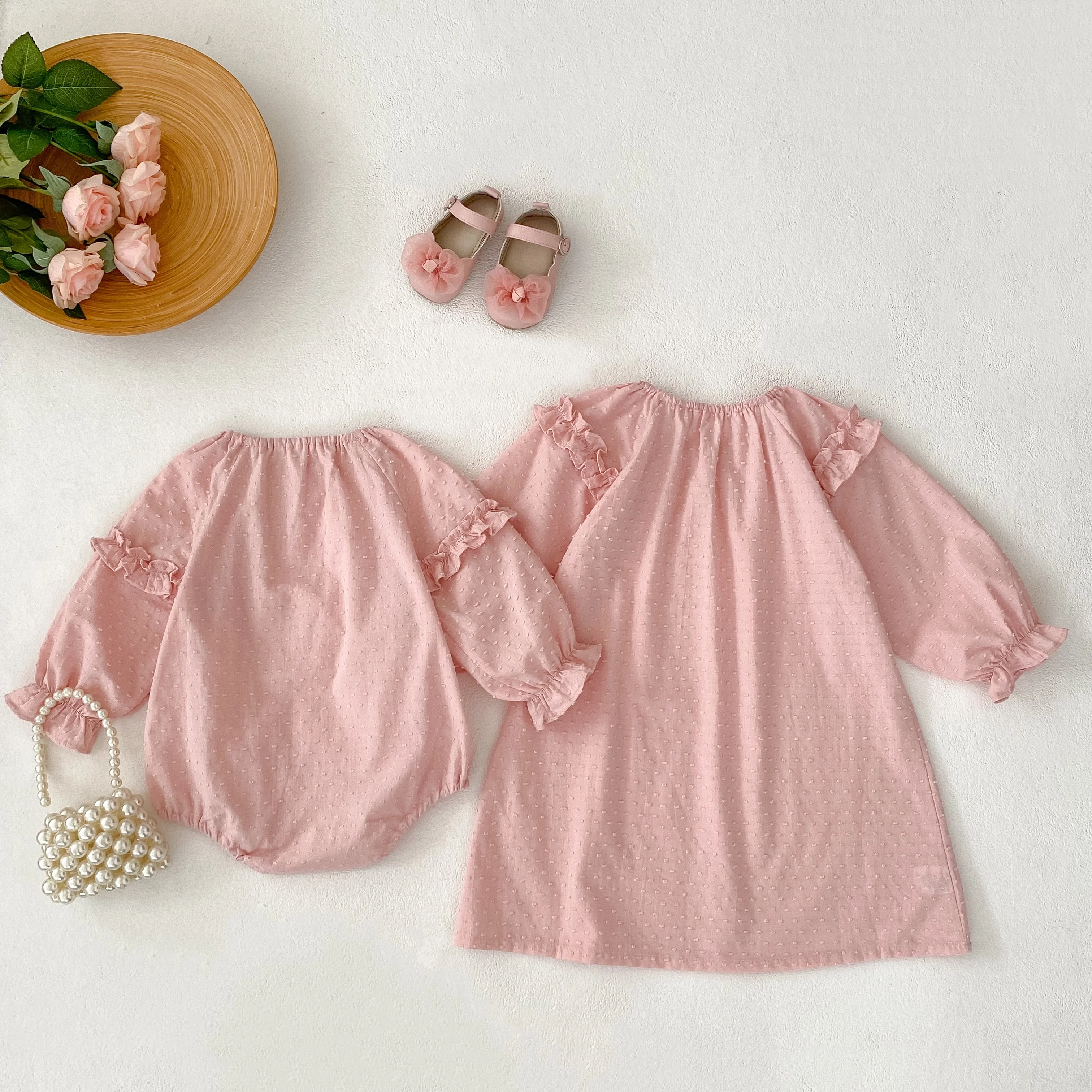 ملابس أطفال خريفية جديدة لعمر 0-3 سنوات، فستان وردي أنيق بأكمام طويلة للفتيات الصغيرات، أكمام فقاعية رائعة #3