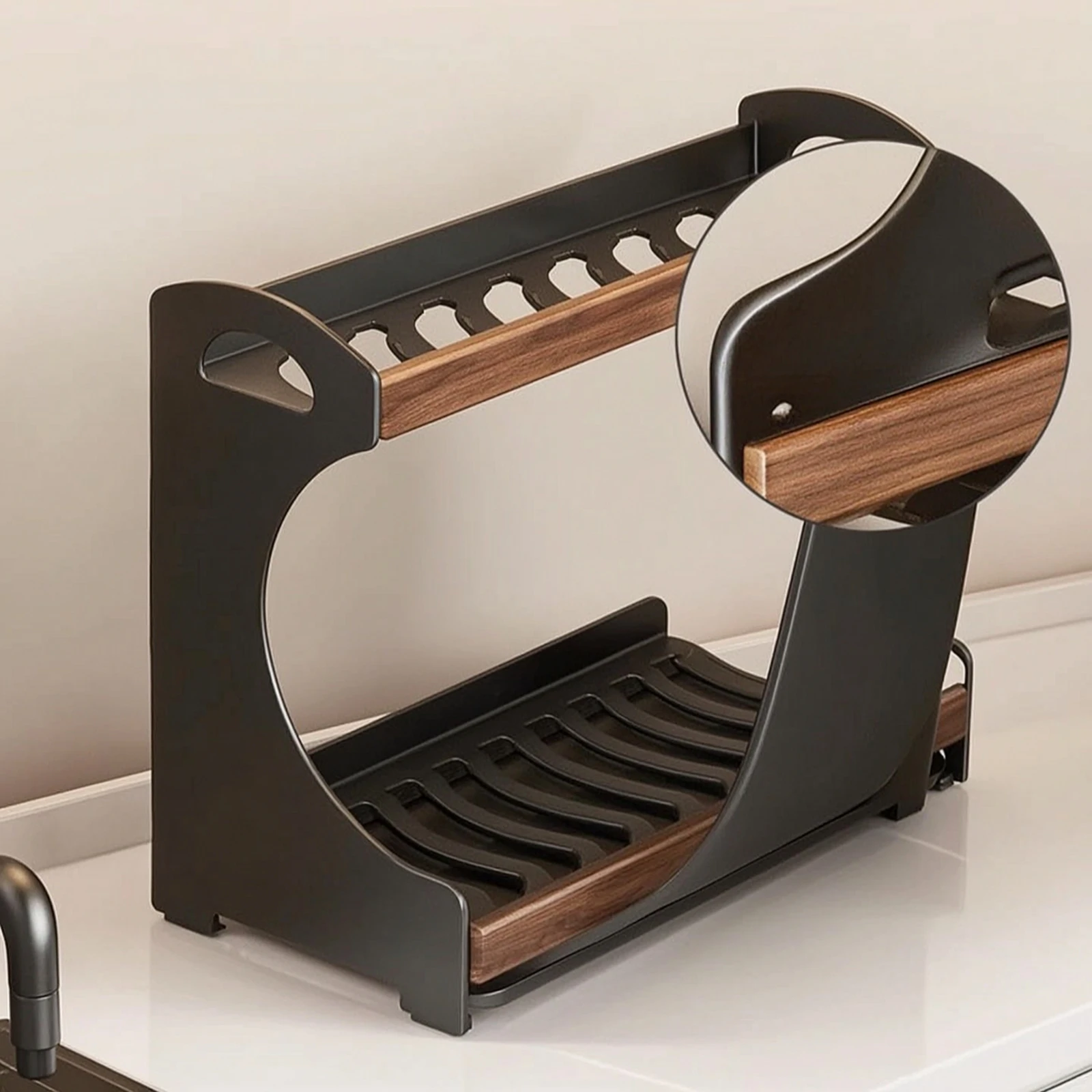 Countertop Rack Two Tier Dish Drainer Dish Drying Rack with Drain Tray Kitchen Organizer for Limited Sink Space - view 5