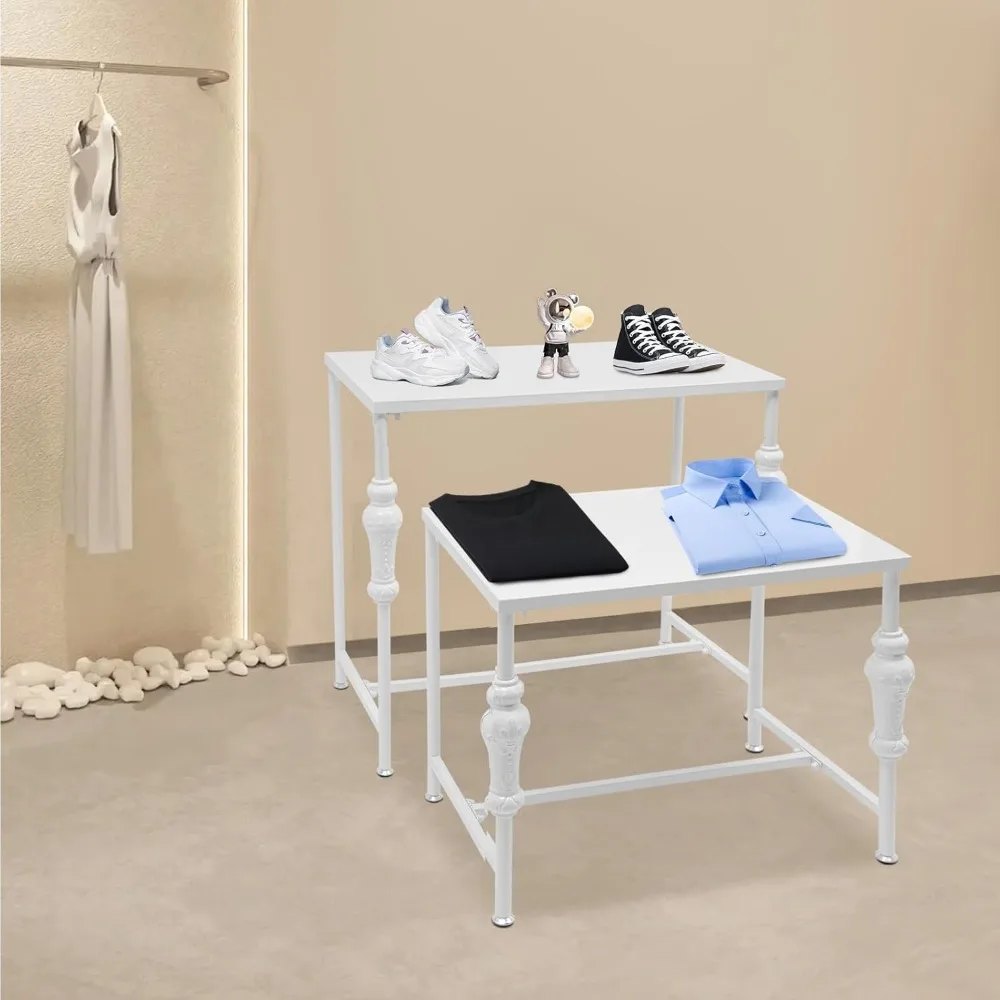2 uds mesas anidadas Boutique estante de exhibición al por menor soporte para ropa zapatos bolsos bolsa sombrero juguete o flor Ect, Rac de ropa blanco