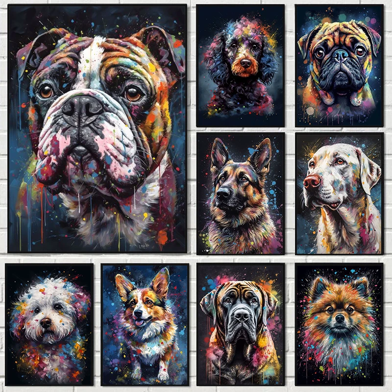 

Watercolor Dogs Portrait Canvas Paintings on The Wall Art Poster and Print Lovely Animals Modern Picture Kids Room Decor Cuadros