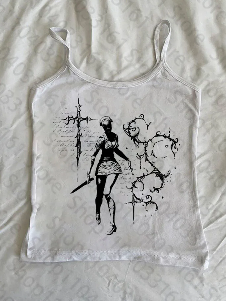 Gothic Printed Y2k Clothes Punk Emo Girls Camisole Top Women's Grunge Crop Top Corset Tank Tops Street Vintage Baby Tee Clothing