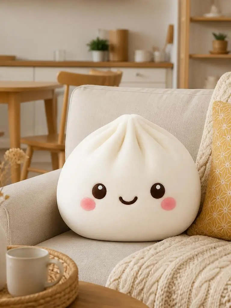 Dumpling Smile Blush Niedliches Cartoon-Emoji Lebensmittelförmiges Kissen Gefülltes Zierkissen Wohndekor Geschenk Schlafzimmer Sofa Dekorativ