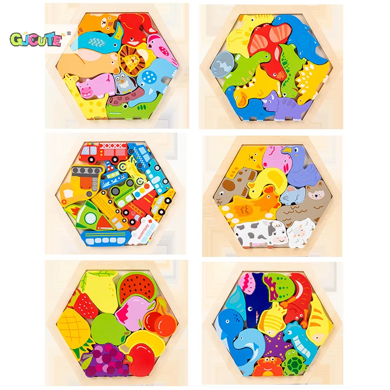 Kinderfreundliches Holzpuzzlespiel; Cartoon-Dinosaurier-Montessori-Spielzeug