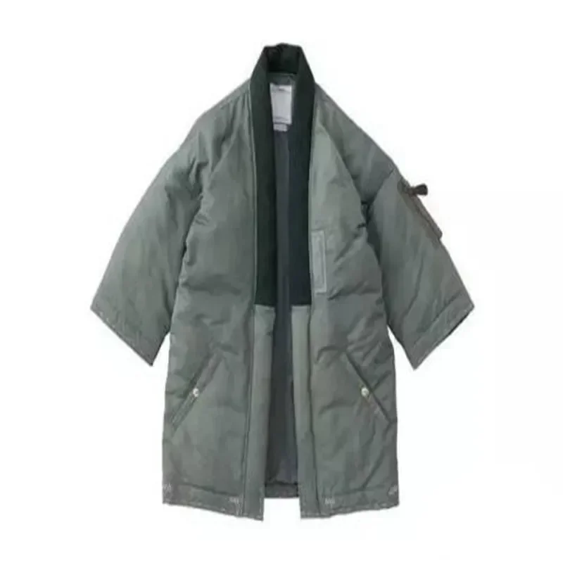 Doudoune rembourrée en coton pour hommes, manteau monochrome, robe taoïste sans capuche, parkas Dcdt non visvim, col montant, court, trois documents