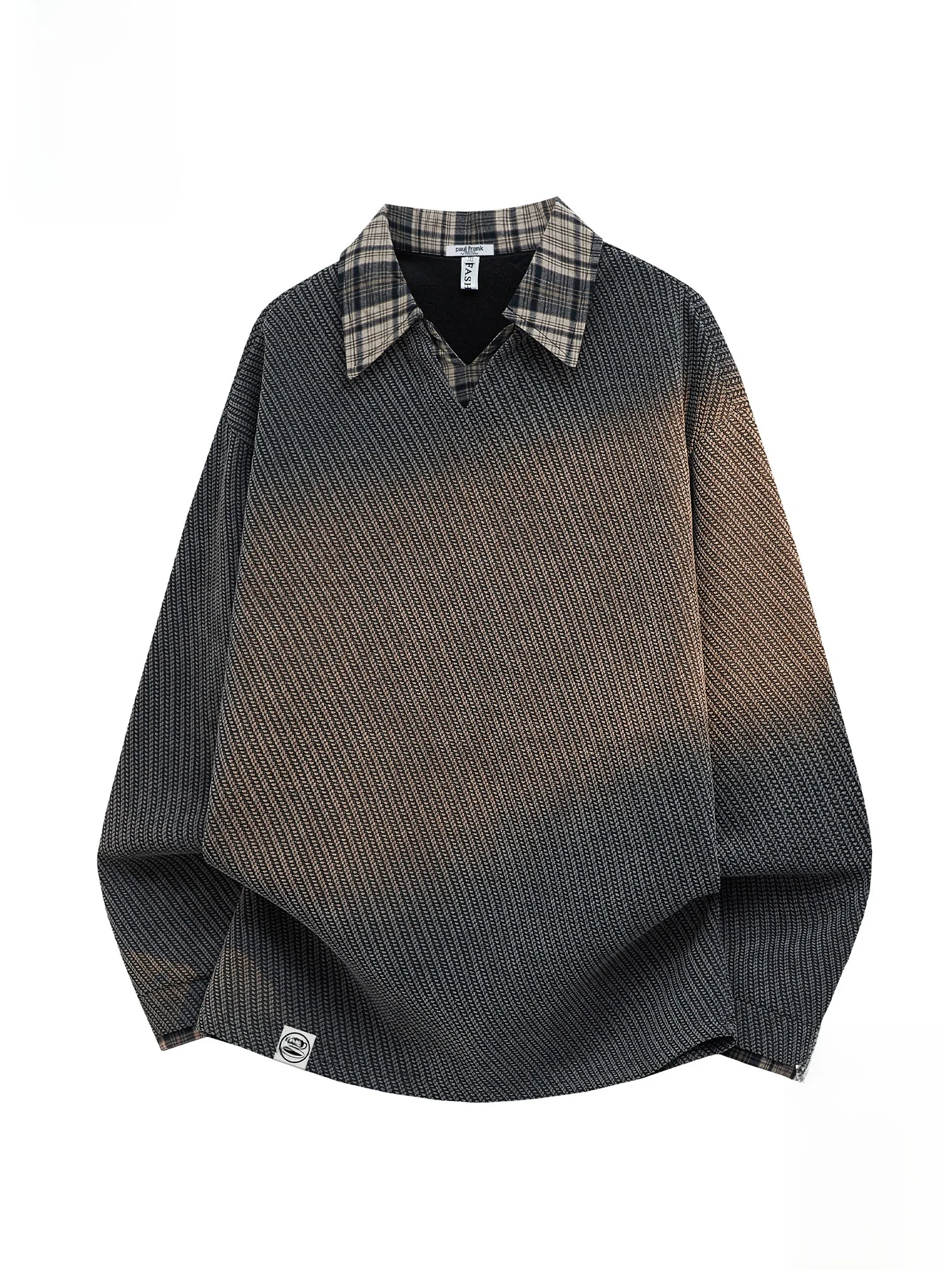 

PaulFrank Heavyweight Casual Sweatirt Men's Spring Loose Plaid Collar Long Sve Top Comfortable Polyester Fiber Retro Sle