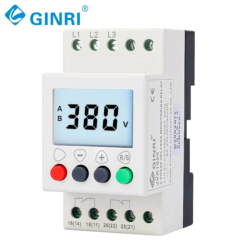 Monitor trifásico de bajo voltaje y sobretensión con retardo de tiempo, 6A, 250V, 220V CA, 1NO, 1NC, con registro de fallos