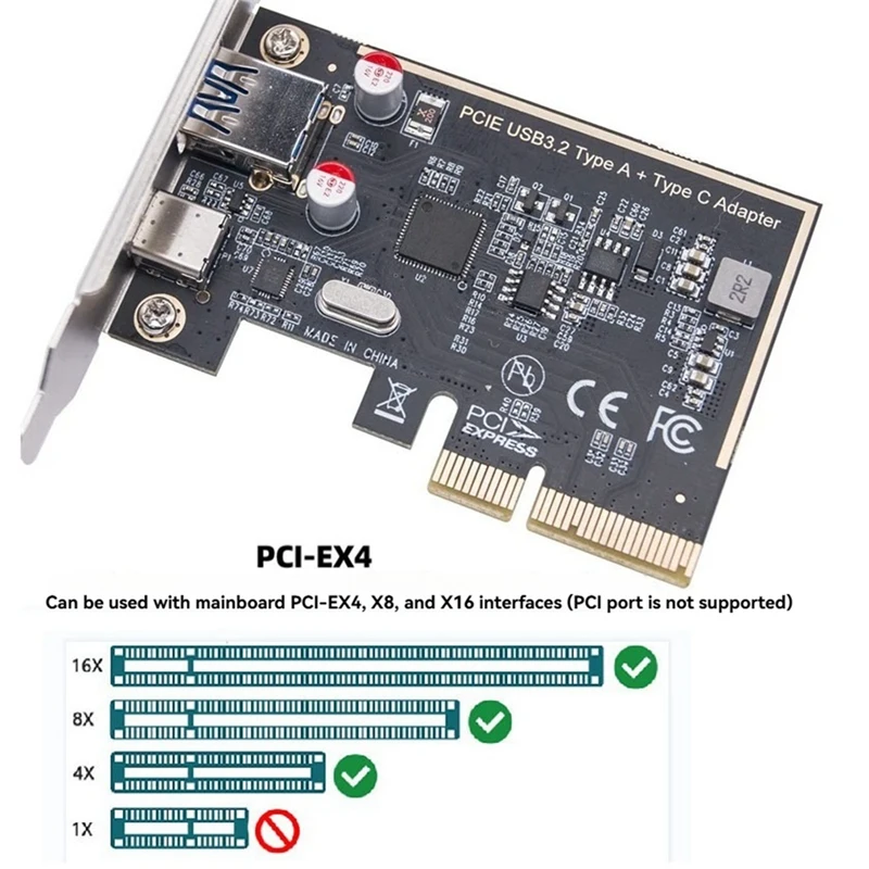 PCIE USB 3.2 GEN2 10G + Type C 10G Adapter PCI Express X4 Expansion Card Riser ASM1142 Chip Controller For Desktop