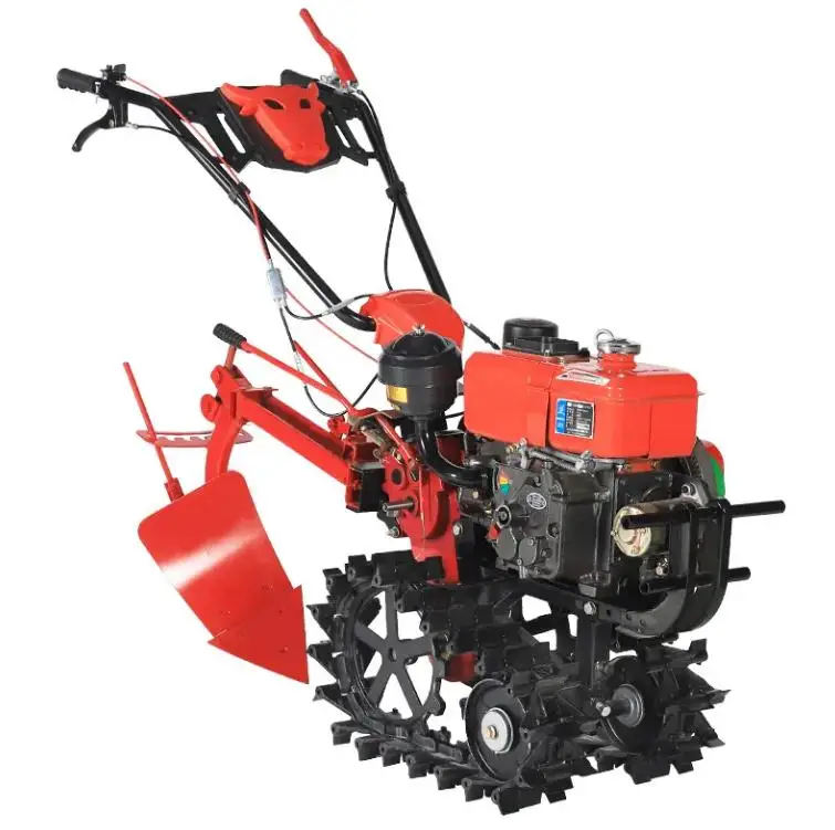 Multifunctional Manual Power Farming Machine Diesel-Powered Agricultural Tiller Mini Chain Track Farm Cultivator