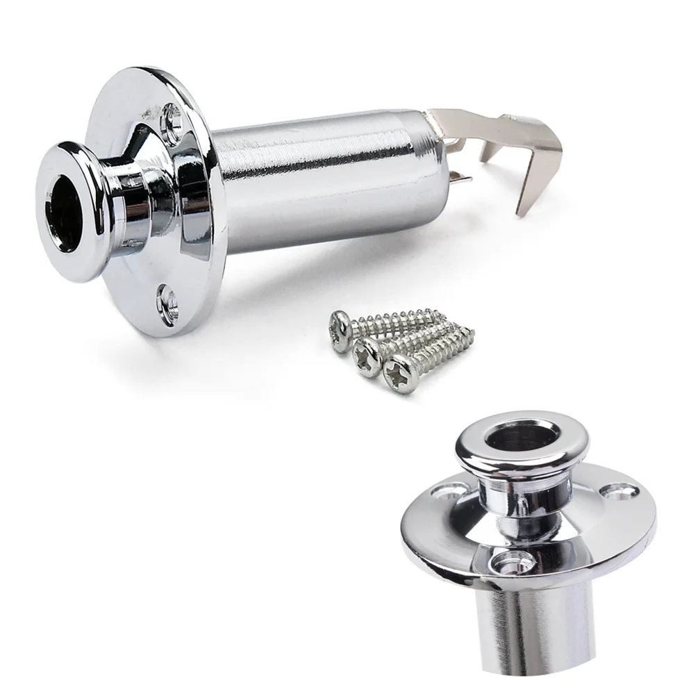 

Cylinder Output Jack 6.35mm Chrome Endpin with 3 Mounting Screws for Guitar Bass Strap Button Flush Installation Hardware