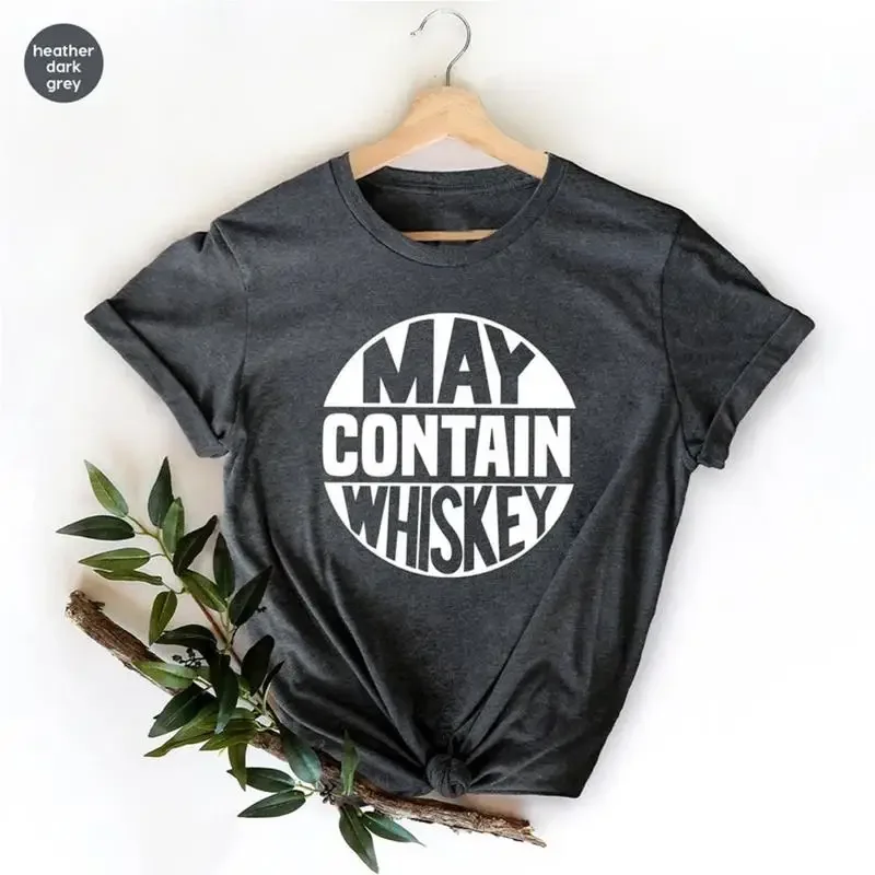 Mens May Contain Whiskey Tshirt Funny Liquor Drink Drinking Party Graphic Tee