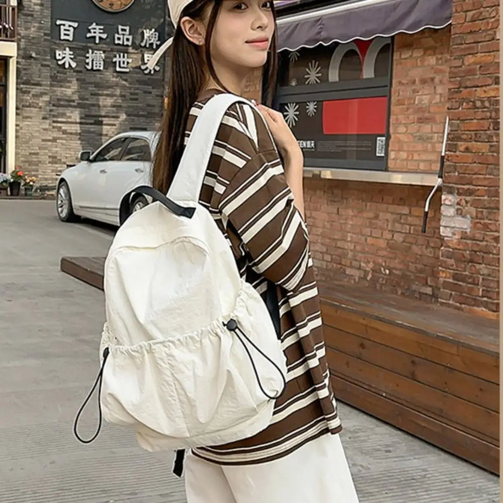 حقيبة ظهر رياضية من النايلون على الطراز الكوري بلون سادة وحقيبة كتف بجيوب متعددة وحقيبة ظهر كاجوال هدية