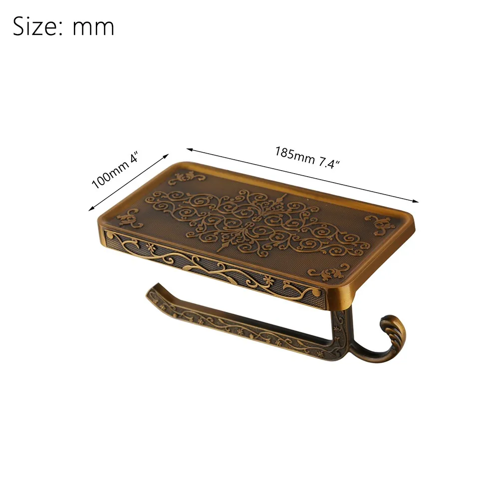 Torayvino Antique Carved Zinc Alloy Bathroom Toilet Paper & Phone Holder Pattern Toilet Paper Holders Tissue Boxes Wall Mounted