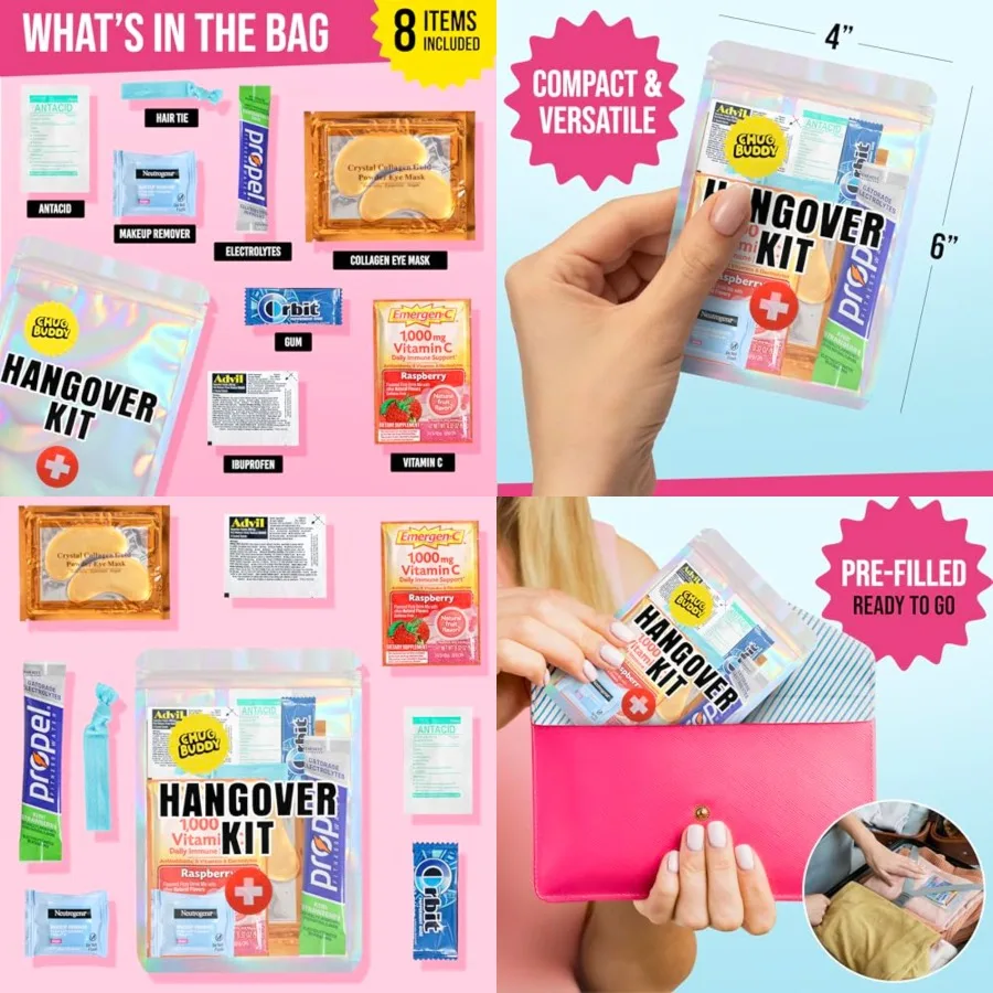 

Hangover Kits 6 Pack for Bachelorette Party Favors, Weddings and 21st Birthdays Pre-Filled Bulk Hangover Kit Bags for Bridesmai