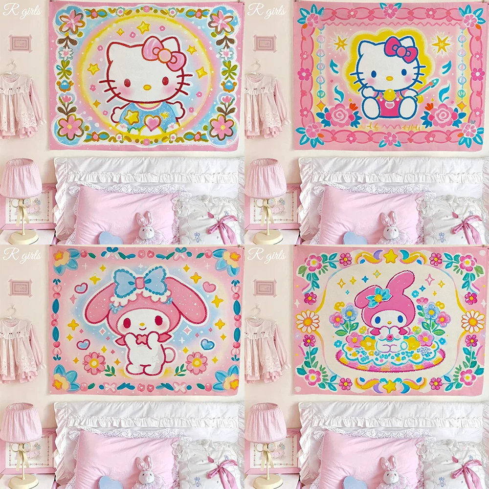 

Cute hanging cloth high value Hellokitty wall cloth girly room bedroom wall background decoration cloth
