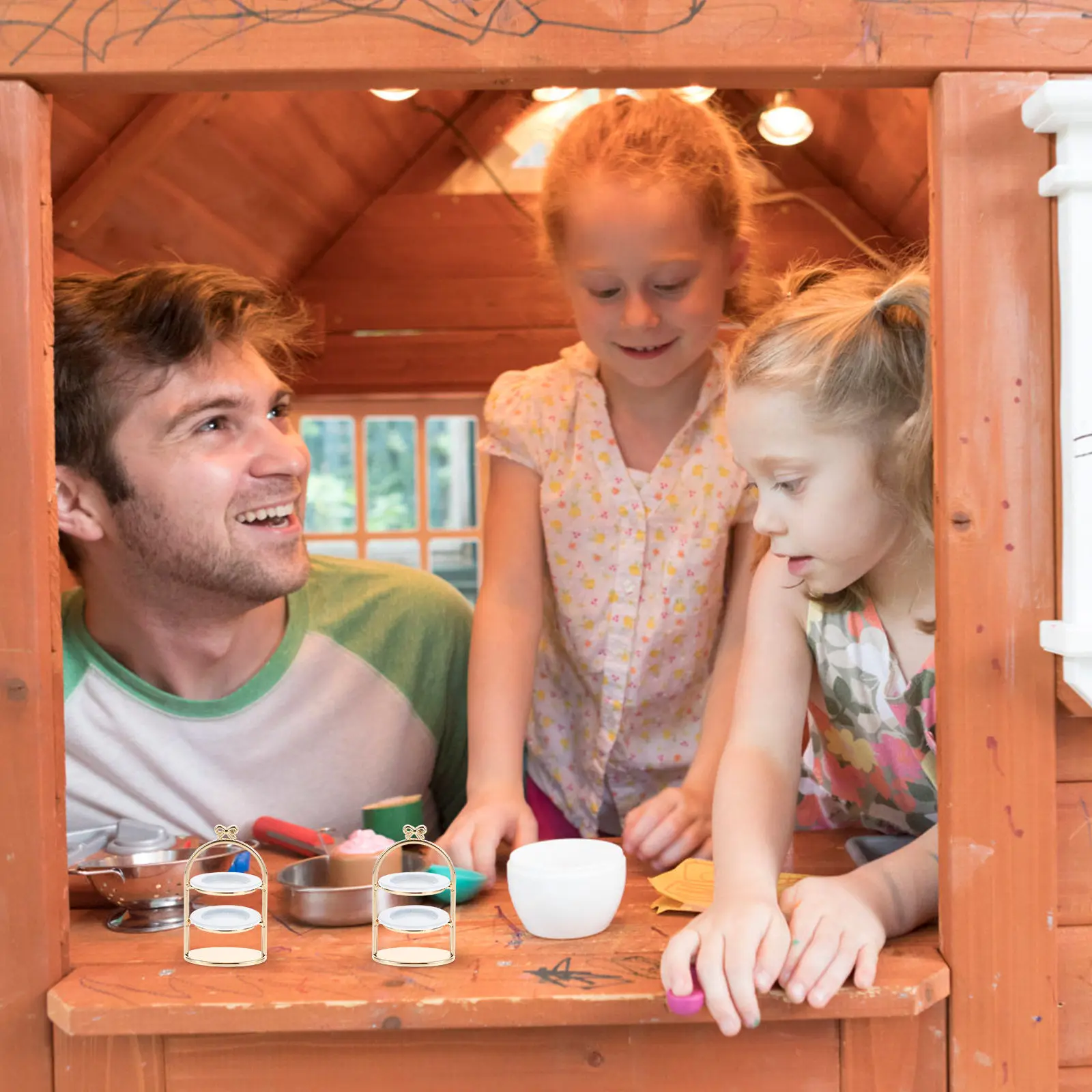 

1Set Cake Stand Mini House Food Tray Simulation Decorative Miniature Scene Adornment Safe Kids Playhouse Supply Photography Prop