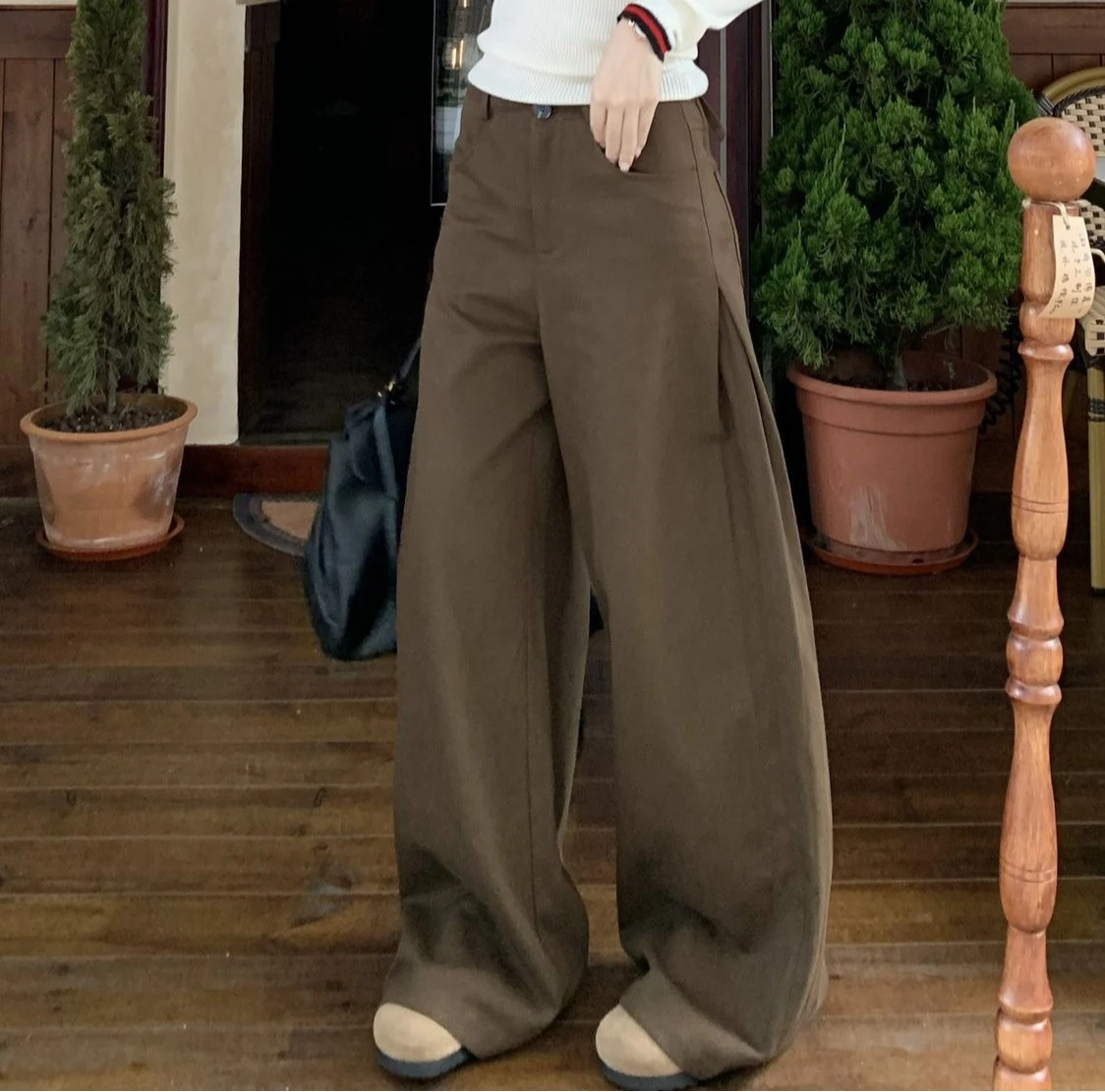2025 Autumn Versatile Wide Leg Loose Slimming Casual Pants Solid Color Fashion