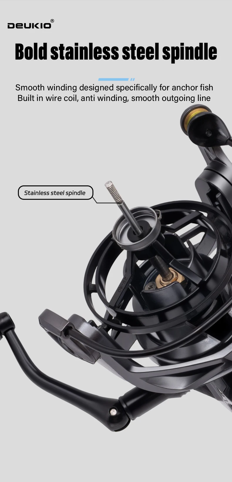 DEUKIO Spinnrolle 4500-8500 12KG Max. Bremskraft 4.7:1 6+1BB Metallspule CNC-Griff Salzwasser Surf Weitwurf-Köderrolle – Detail 5