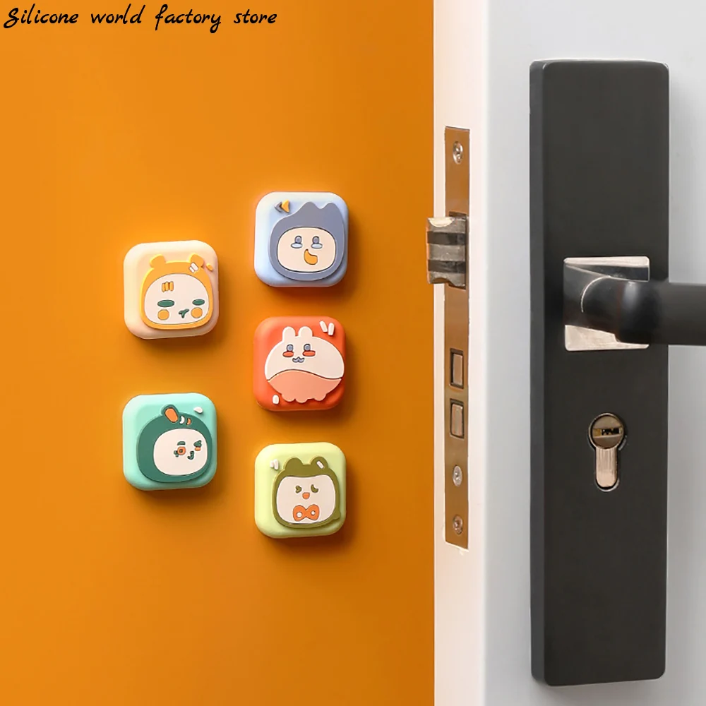 Silicone world Cute Mute Door Stoppers Wall Protection Safety Shock Absorber Door Handle Bumpers Self Adhesive Wall Protectors