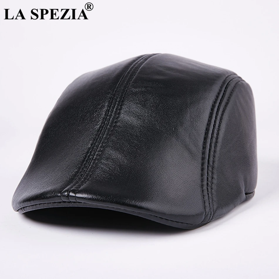 LA SPEZIA Genuine Leather Berets For Men Casual Black Duckbill Ivy Caps Male Spring Luxury Italian Brand Directors Flat Hats