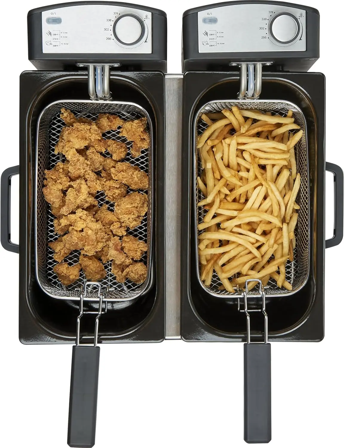 Fryer with Basket - 3000W Dual Zone Electric Deep Fryer for Home Use with Lid, Stainless Steel, Adjustable Temperature, Overheat