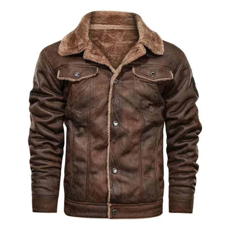 Chaquetas de bombardero de invierno para hombre, abrigos cálidos de forro polar, chaquetas ajustadas de cuero y piel integradas, nueva moda