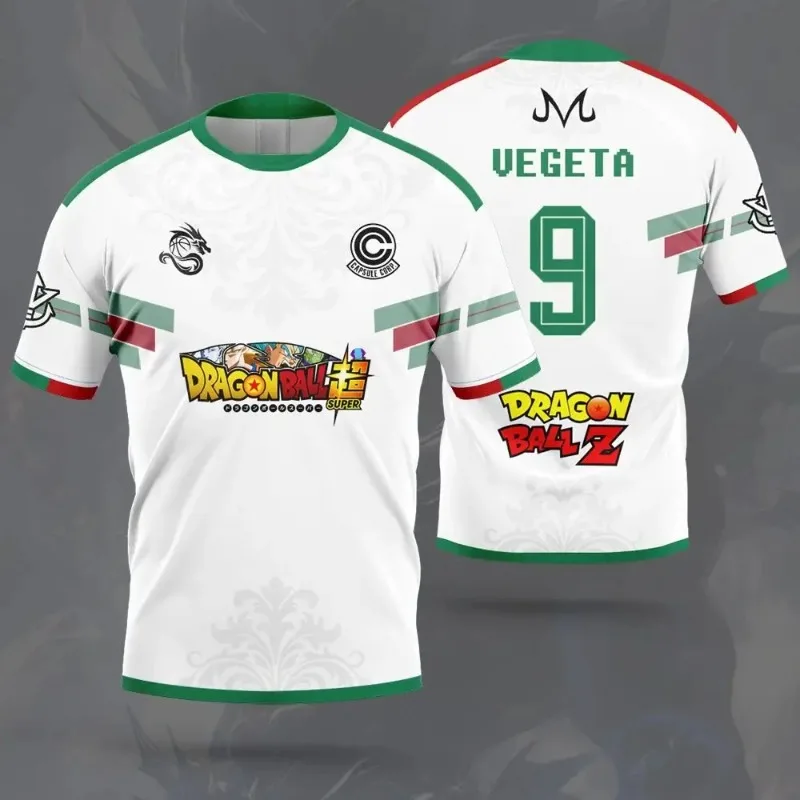 Camiseta Deportiva Unisex de Fútbol con Estampado 3D Completo de Dragon Ball Super Goku No.10.11.9.6, Rayas Blancas y Verdes, Transpirable, de Doble Cara