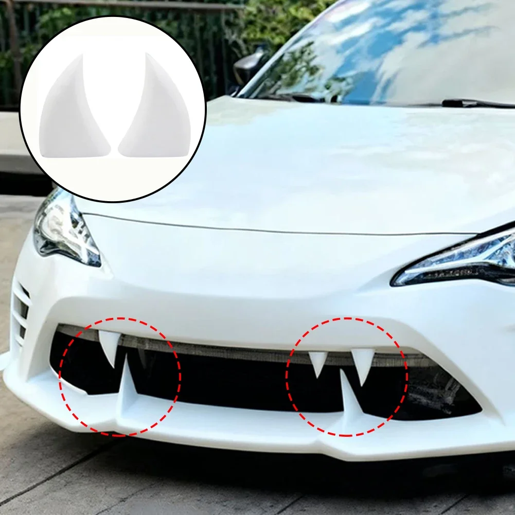 1 Pair 3D Printed Teeth Car Grille Decoration Shark Tooth Front Bumper Sticker Auto Self-Adhesive Exterior Modification