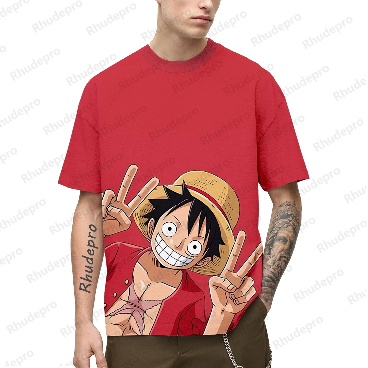 Um pedaço Anime Monkey D., One Piece masculino, 2024 Unisex Luffy 3D impressão Cosplay T-shirt, Top de rua para mulheres e crianças, grande