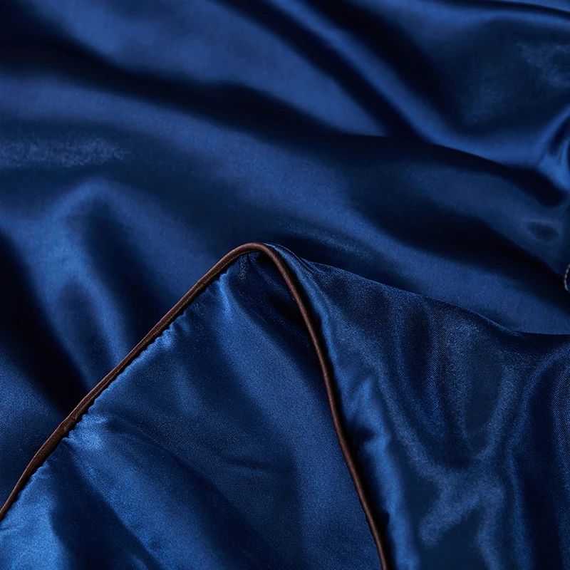 Navy Blue Silk Satin Fitted Sheet Sets, Soft Deep Pocket Queen Bottom Bed Sheets Set Non- Fading, Breathable Mattress Protector