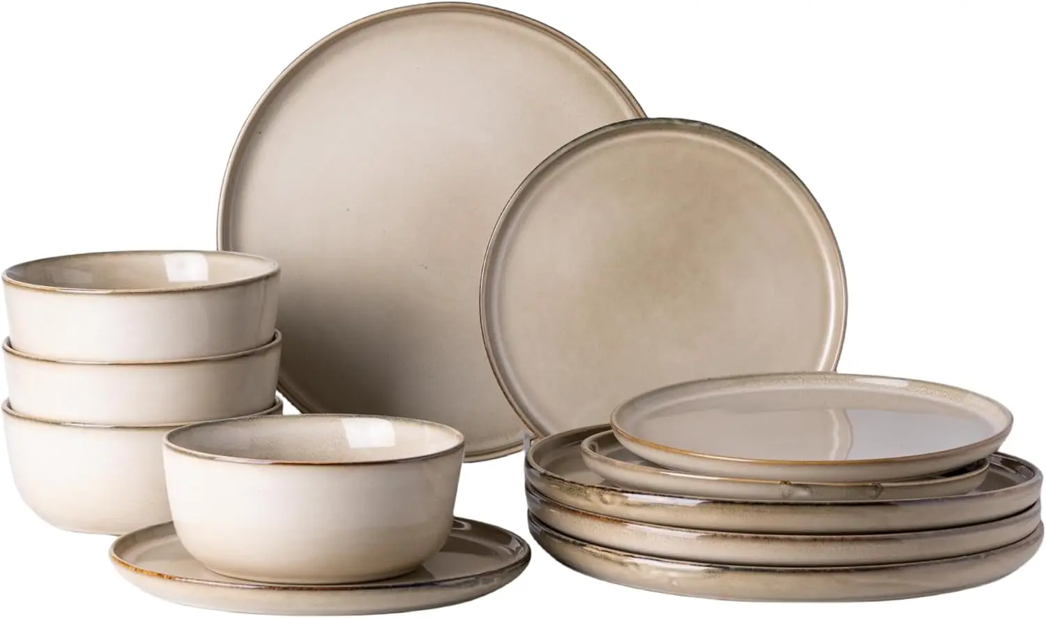 

Ceramic Dinnerware Set for 4, 12-Piece Stoneware Plates & Bowls, Scratch-Resistant Dishwasher Safe